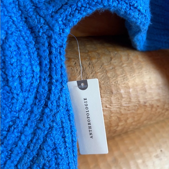 Anthropologie Vibrant Blue Ribbed Mock Neck Sweater - Picture 4 of 5